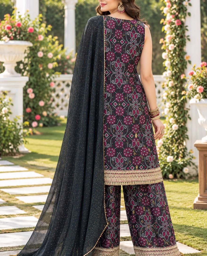 2192 - Black Chinon Embroidered and Print Work Salwar Suit